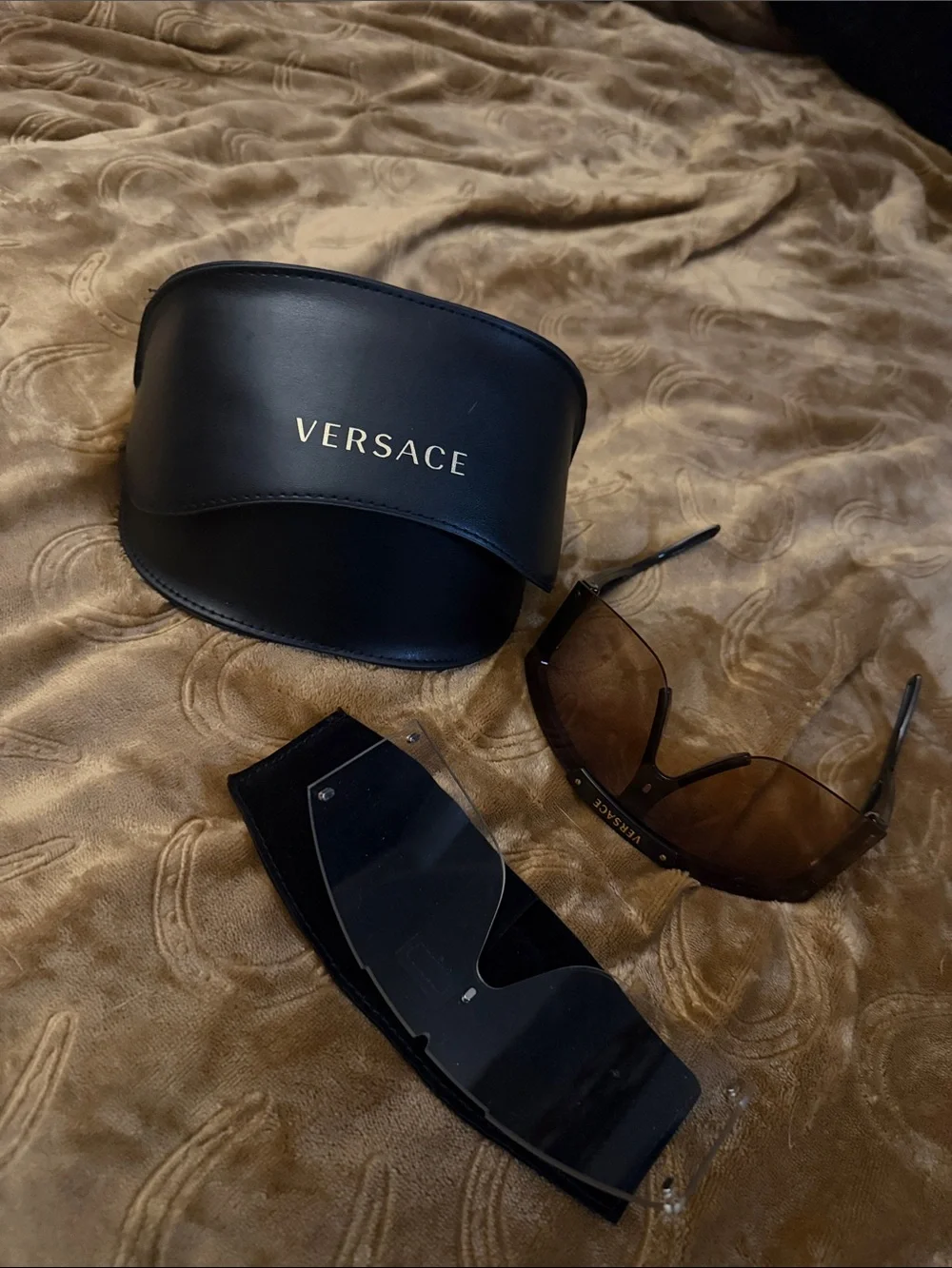 Versace Men’s Shield Sunglasses in Dark Brown